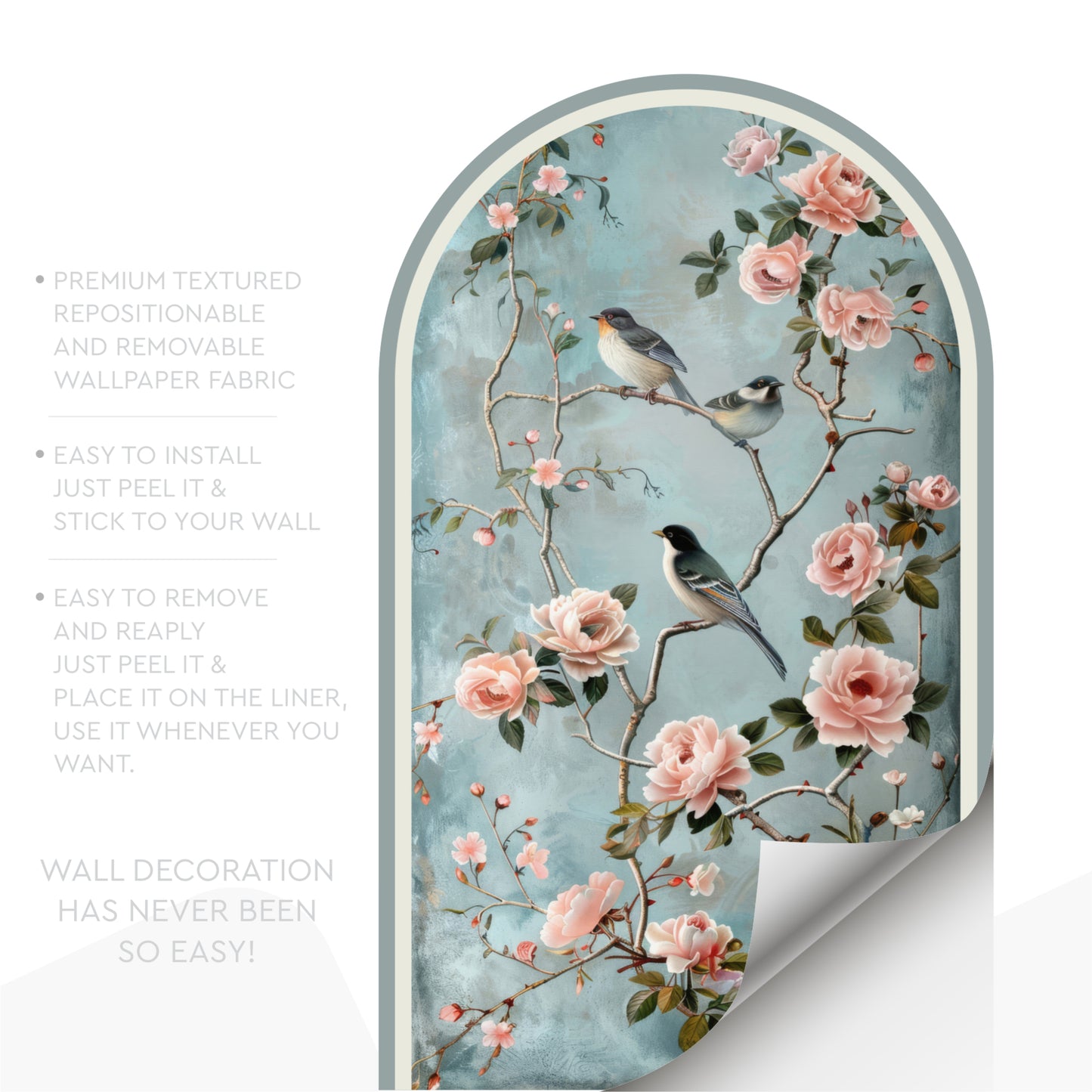 Vintage Floral Bird Peel & Stick Wall Mural – Removable Botanical Wallpaper