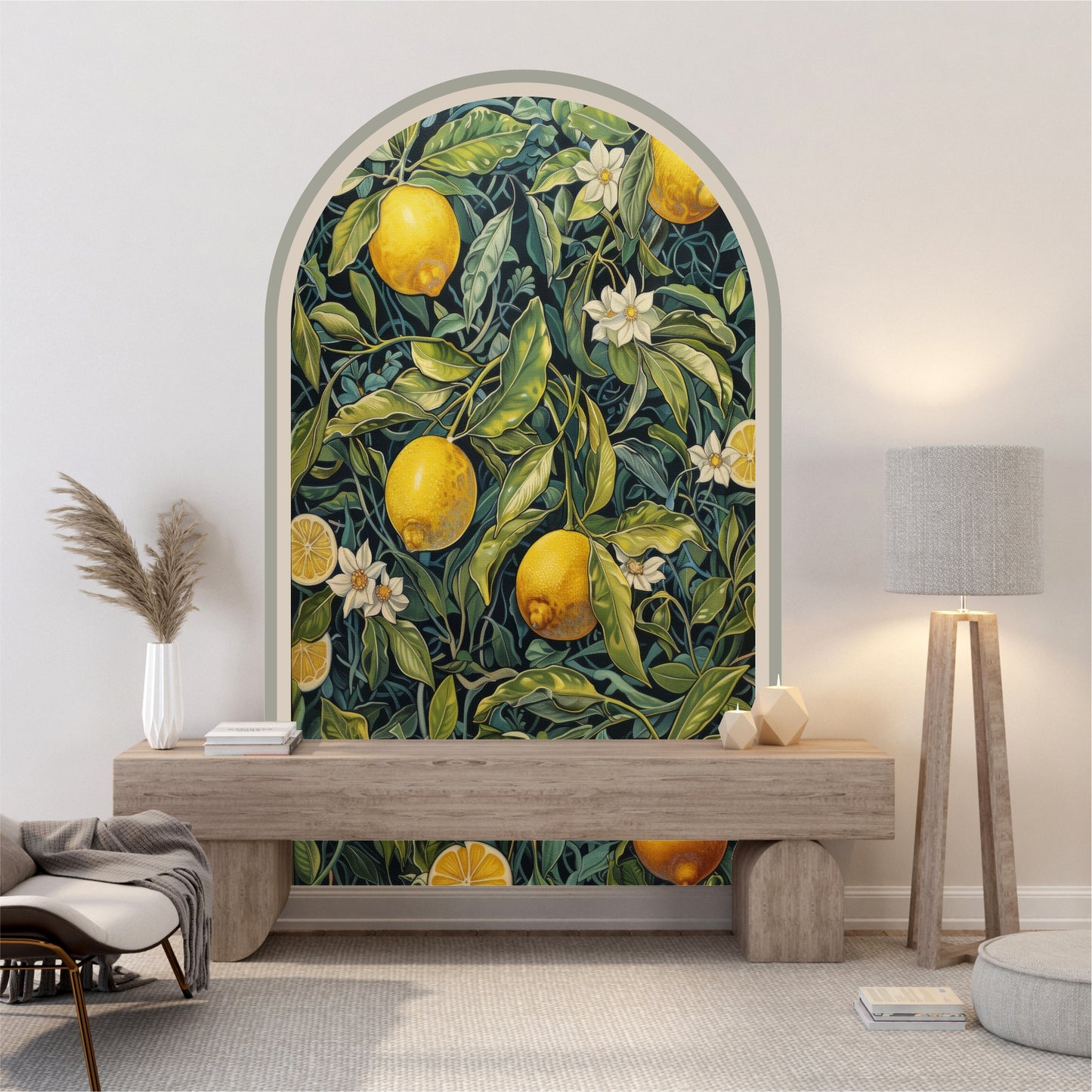 Lemon Tree Peel & Stick Arch Wallpaper – Mediterranean Botanical Removable Wall Mural