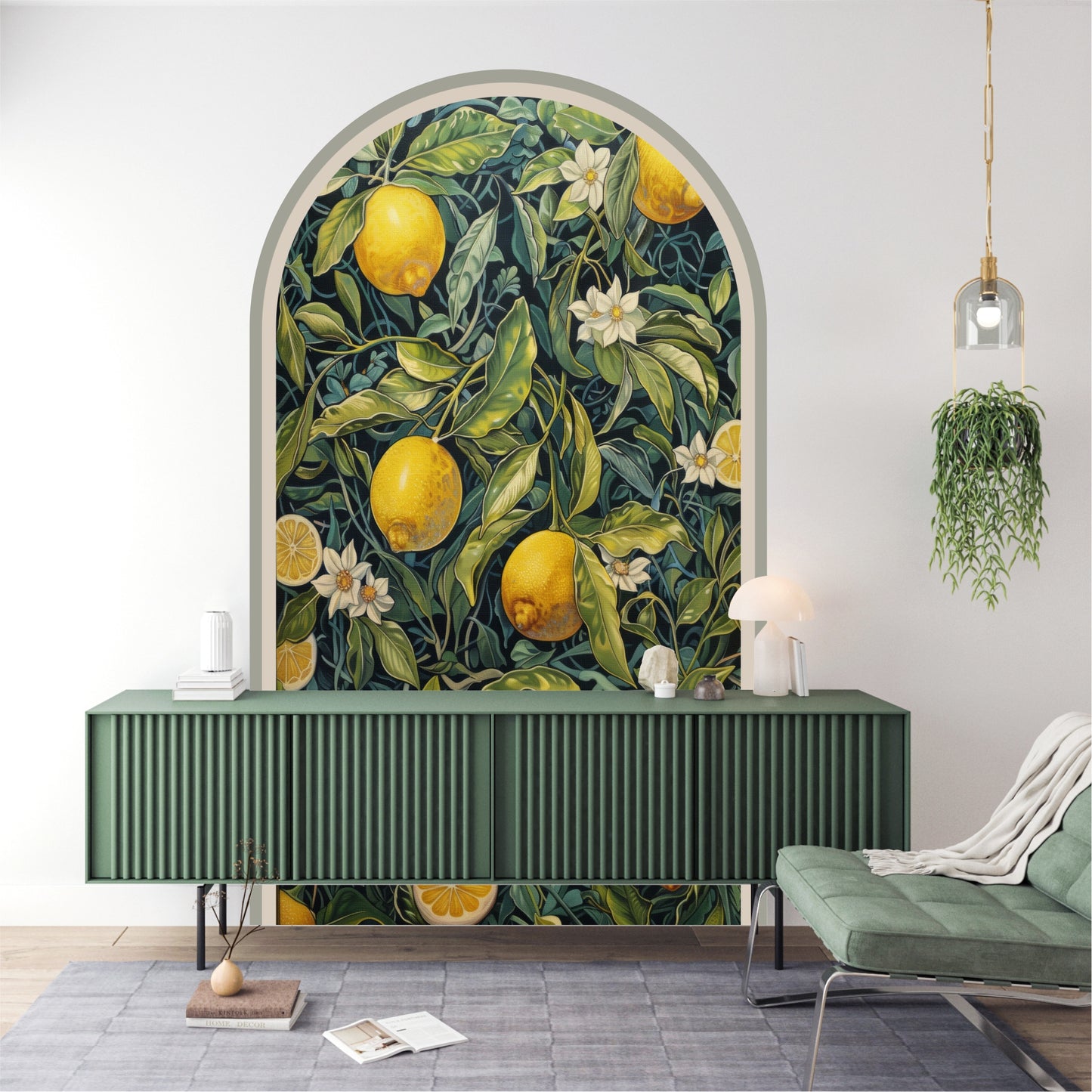 Lemon Tree Peel & Stick Arch Wallpaper – Mediterranean Botanical Removable Wall Mural