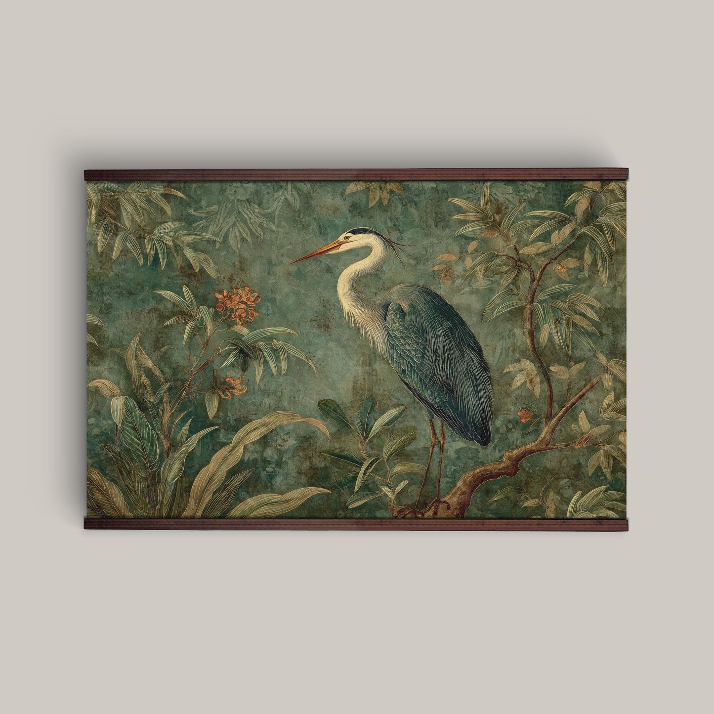 William Morris Style Bird Wall Tapestry – Vintage Botanical Heron Wall Hanging