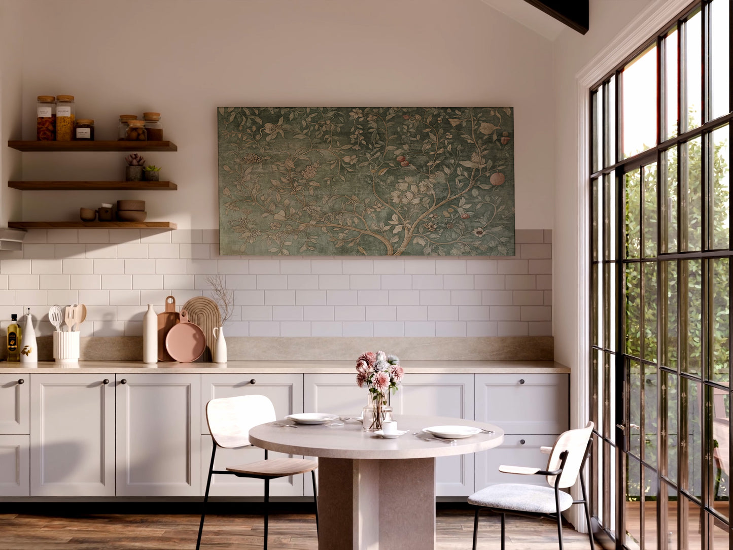 Botanical Tree of Life Wall Art – Vintage Green Floral Canvas