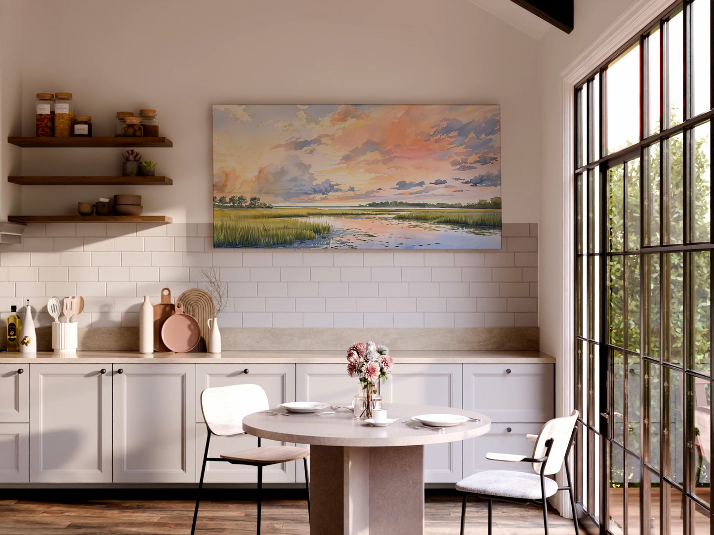 Marsh Sunset Landscape Canvas | Coastal Wall Art | Pastel Sky Nature Print