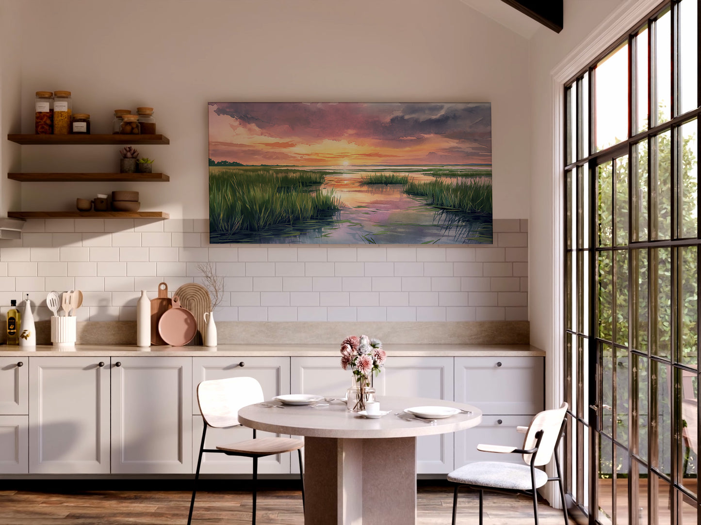 Marsh Sunset Wrapped Canvas — Pastel Landscape Wall Art | Serene Coastal Nature Décor