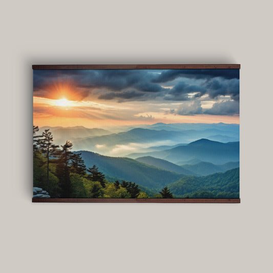 Blue Ridge Mountains Sunset Wall Hanging — Scenic Landscape Tapestry Art | Extra Large, Ready to Hang