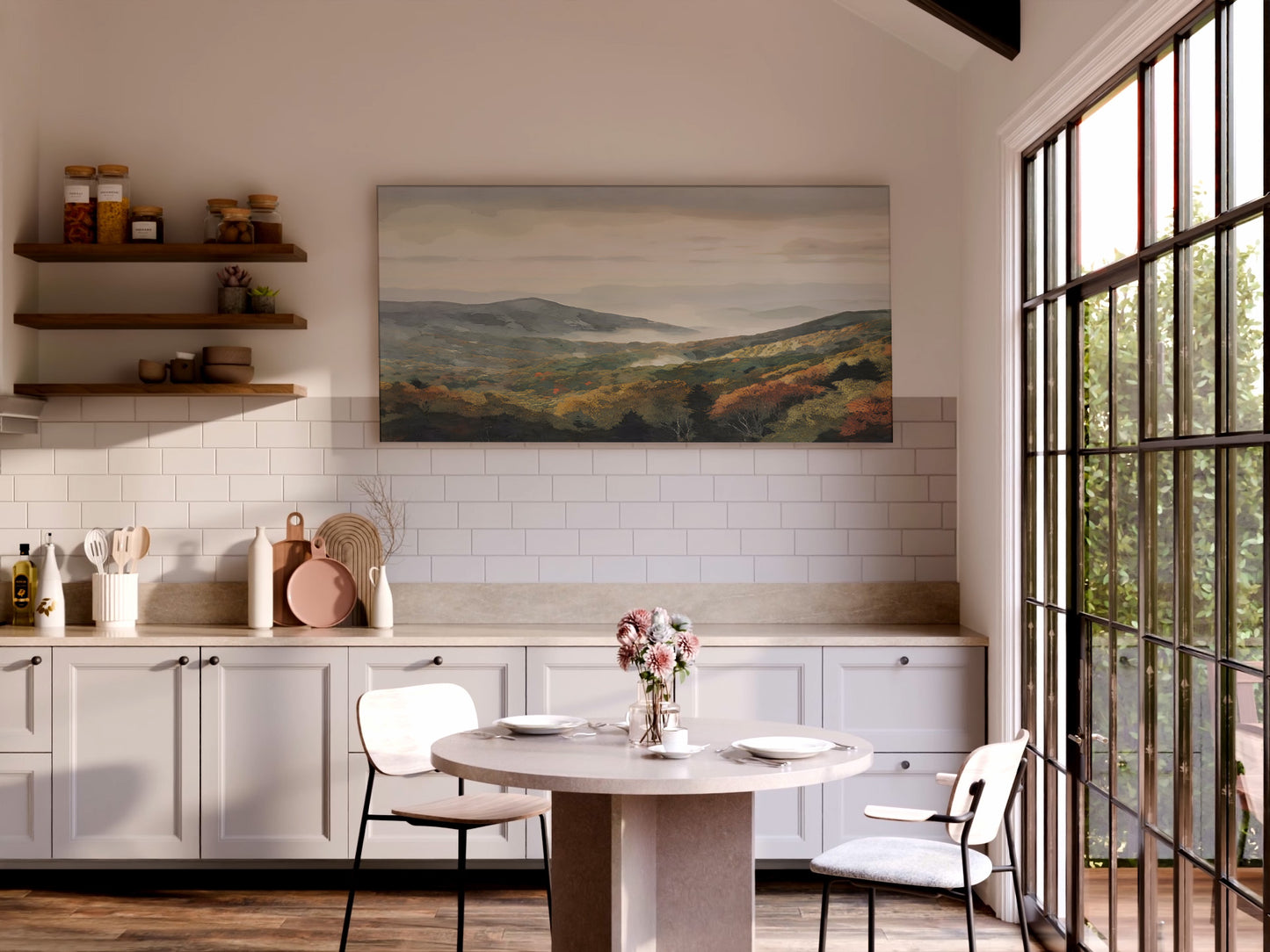 Blue Ridge Mountains Wrapped Canvas — Misty Autumn Landscape Wall Art | Cozy Nature Décor