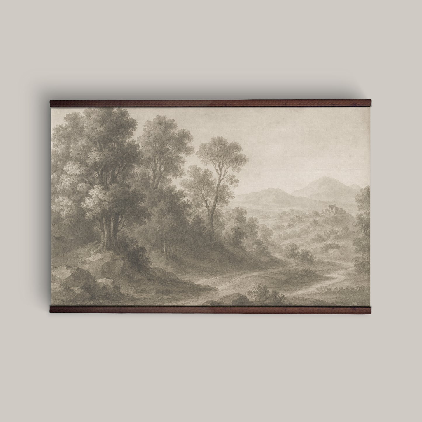 Vintage Landscape Wall Art – Monochrome Nature Tapestry | Art Muse