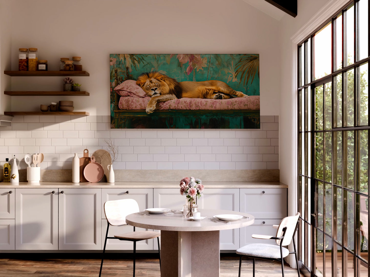 Sleeping Lion Wrapped Canvas — Regal Animal Art | Maximalist Jungle Interior Décor