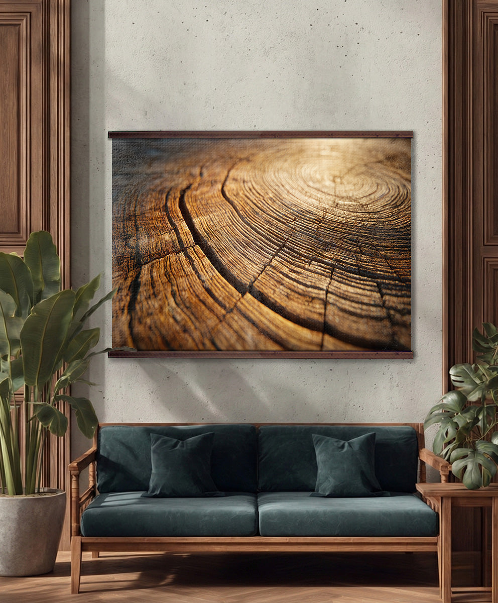 Tree Rings Wood Wall Art – Warm Rustic Natural Grain Abstract Print