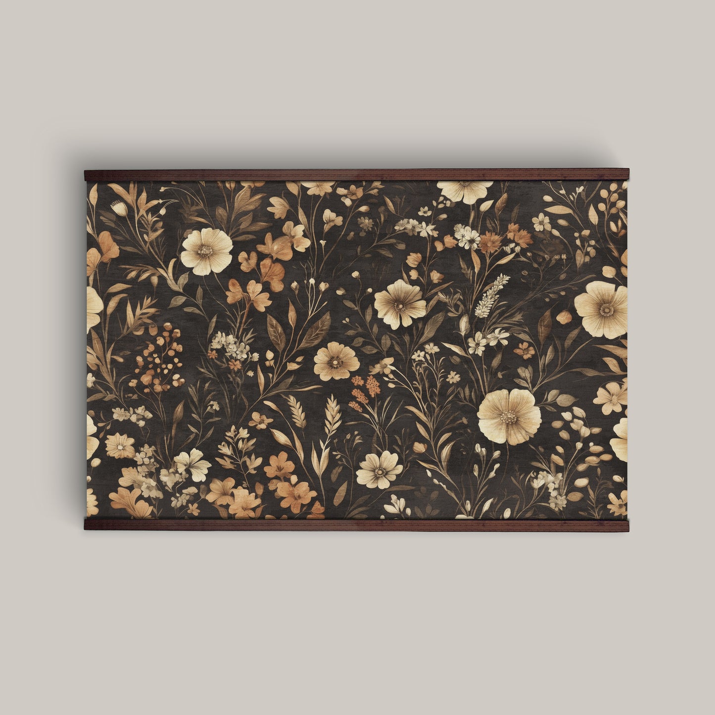 Vintage Floral Tapestry Wall Art – Dark Botanical William Morris Style with Wooden Hangers | Art Muse