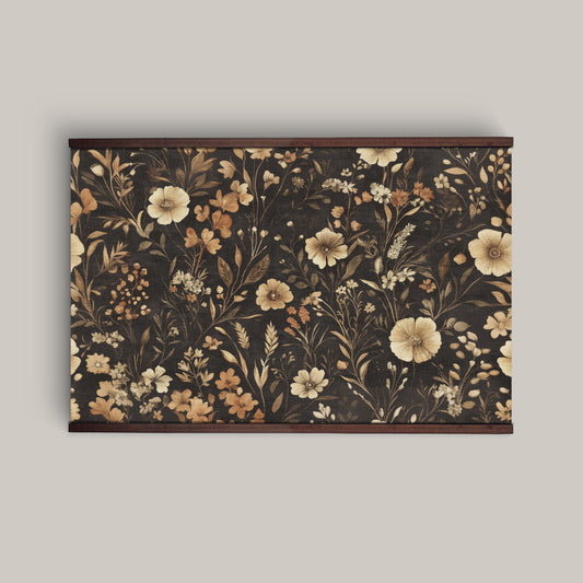 Vintage Floral Tapestry Wall Art – Dark Botanical William Morris Style with Wooden Hangers | Art Muse