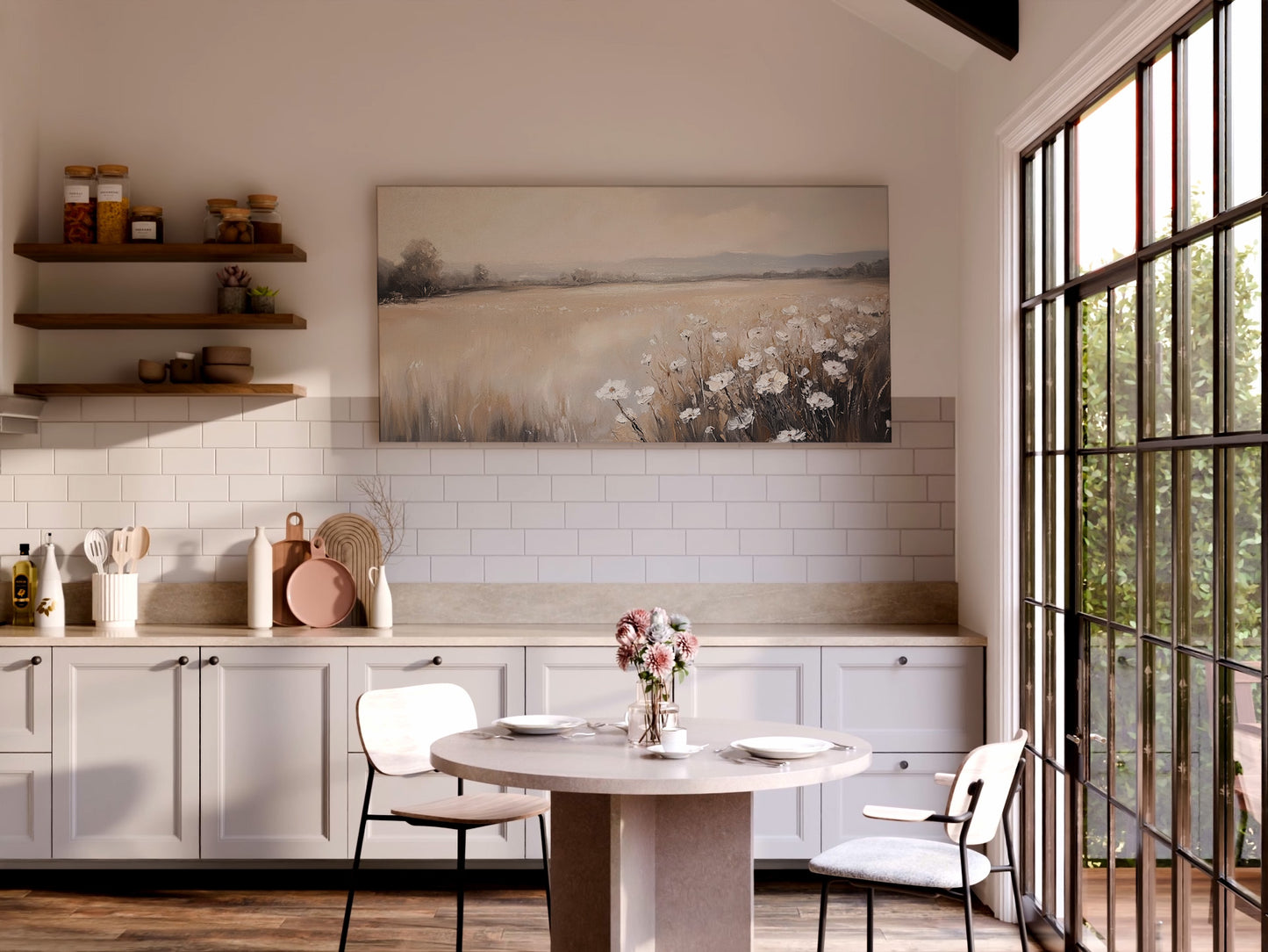 Wildflower Meadow Wrapped Canvas Wall Art – Floral Field Landscape Nature Décor