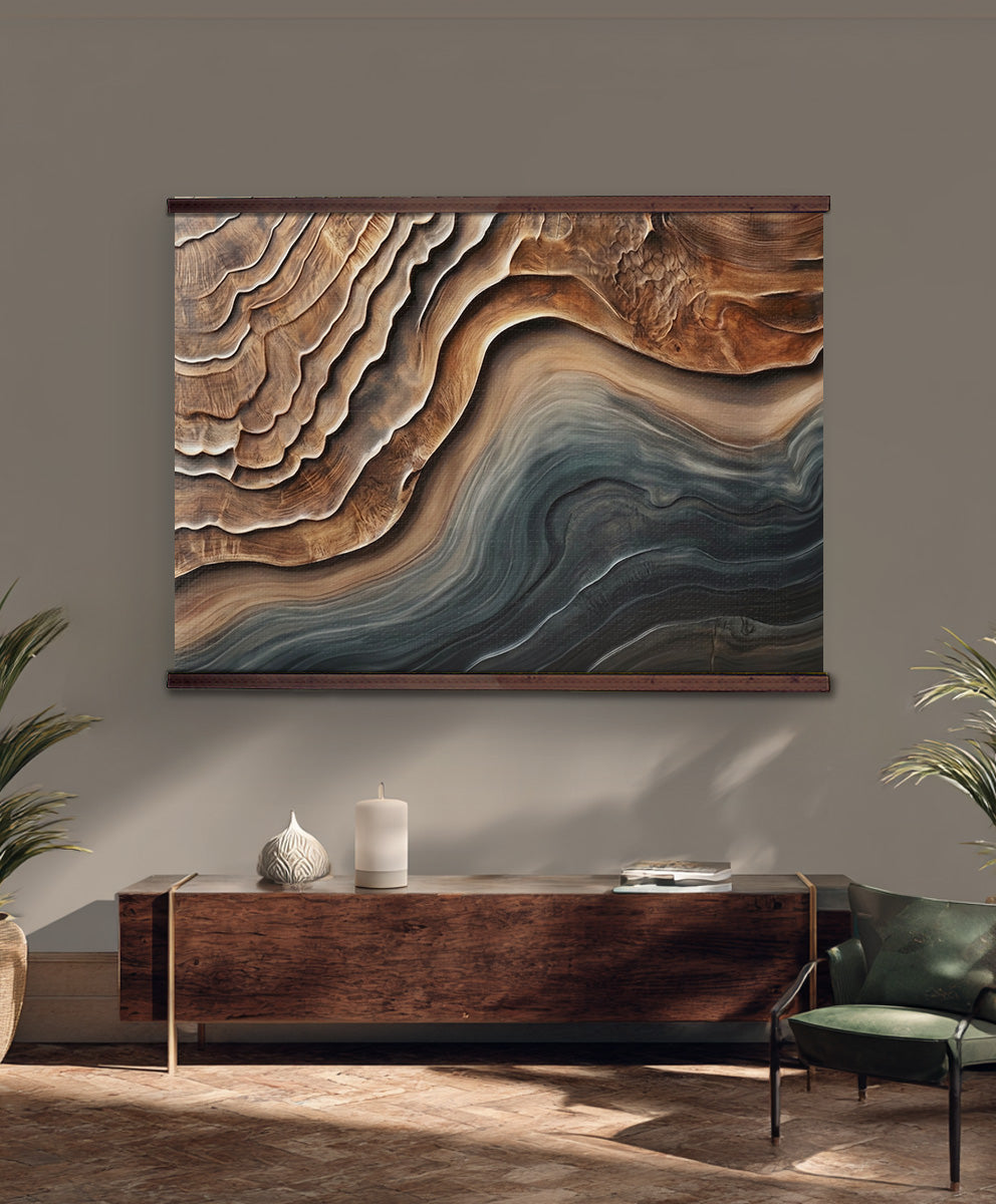 Abstract Wood Grain Wall Art – Earth & Teal Organic Topographic Design