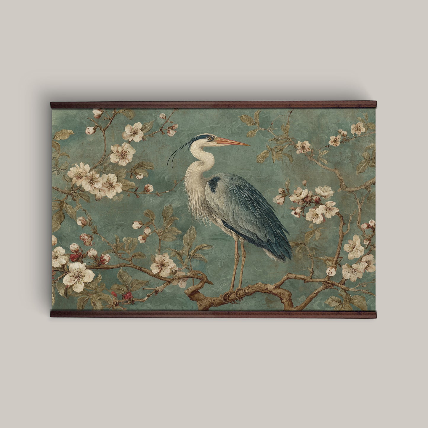 Blue Heron Wall Art – Chinoiserie Floral Tapestry | Art Muse