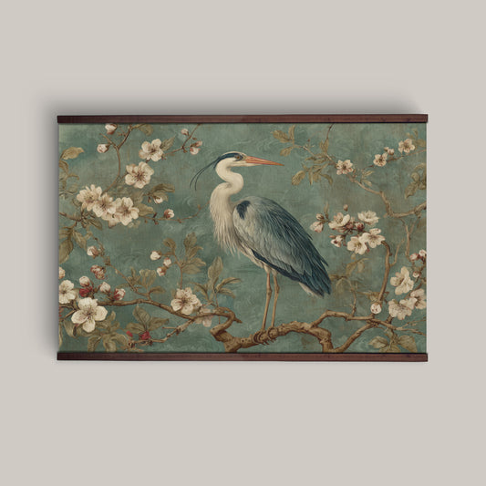 Blue Heron Wall Art – Chinoiserie Floral Tapestry | Art Muse