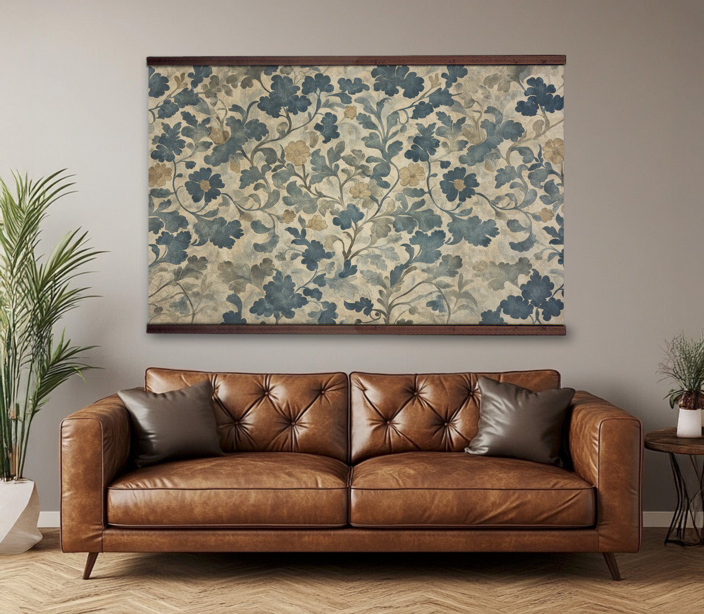 William Morris Floral Wall Art – Vintage Blue & Beige Tapestry | Art Muse