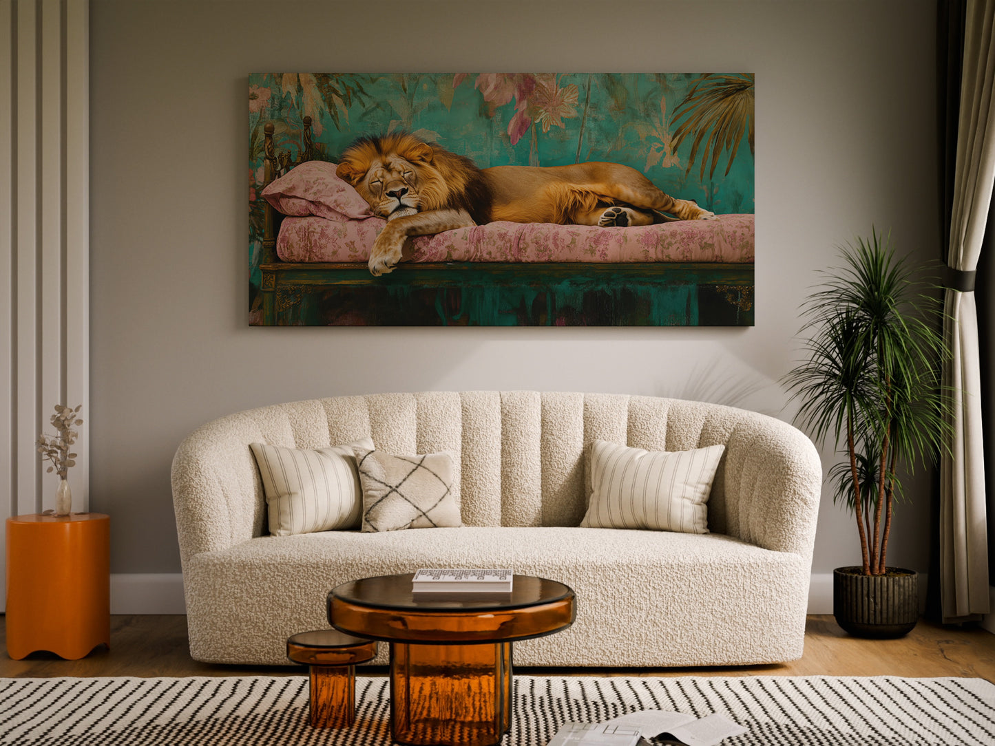 Sleeping Lion Wrapped Canvas — Regal Animal Art | Maximalist Jungle Interior Décor