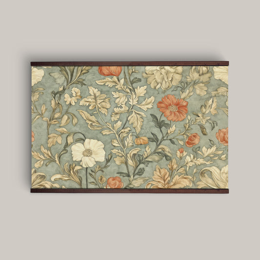 William Morris Vintage Floral Tapestry Wall Art – Sage & Terracotta Botanical Design with Wooden Hangers | Art Muse