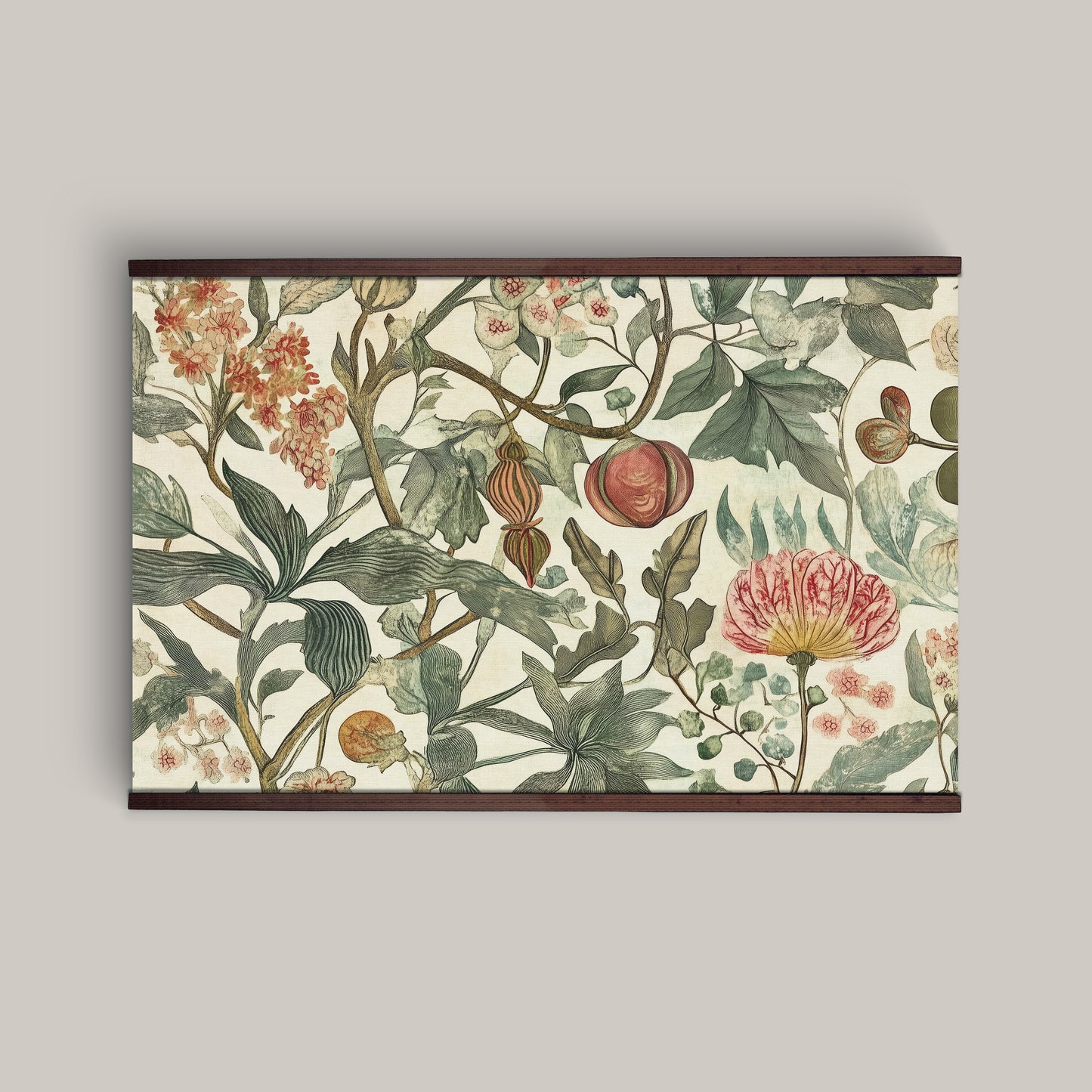William Morris Botanical Tapestry Wall Art – Vintage Floral Design with Wooden Hangers | Art Muse