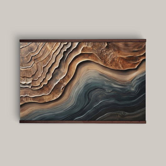 Abstract Wood Grain Wall Art – Earth & Teal Organic Topographic Design
