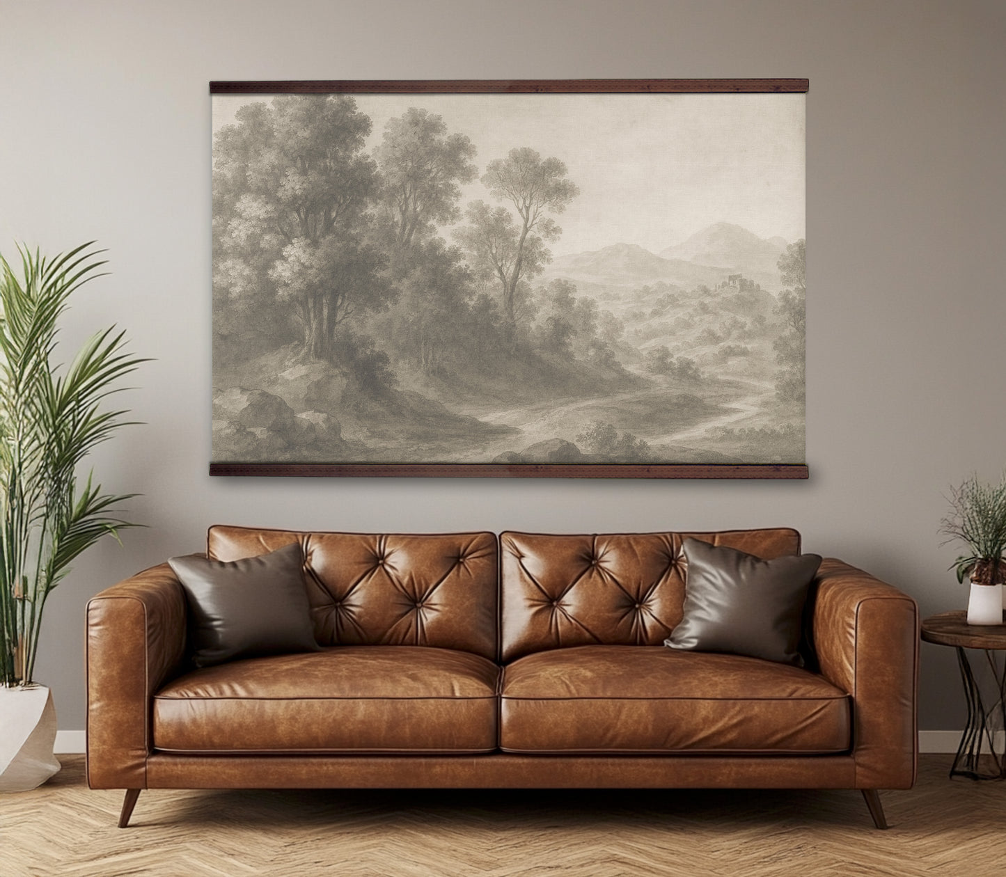 Vintage Landscape Wall Art – Monochrome Nature Tapestry | Art Muse