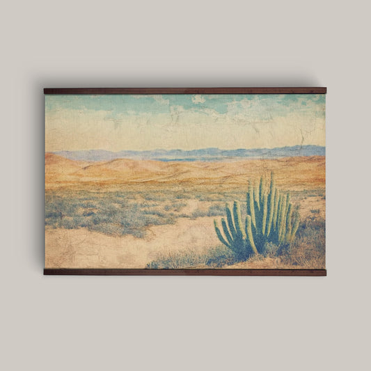 Vintage Desert Landscape Tapestry – Southwestern Wall Art, Cactus Print, Boho Western Décor