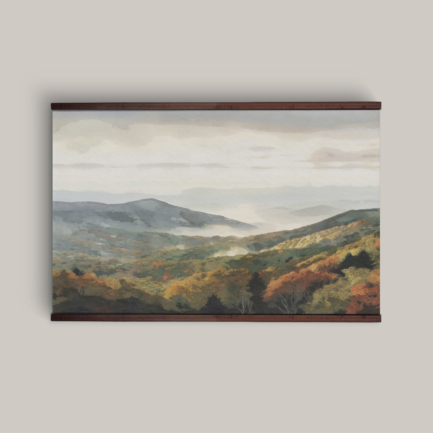 Blue Ridge Mountains Wall Hanging — Misty Landscape Tapestry Art | Extra Large, Ready to Hang