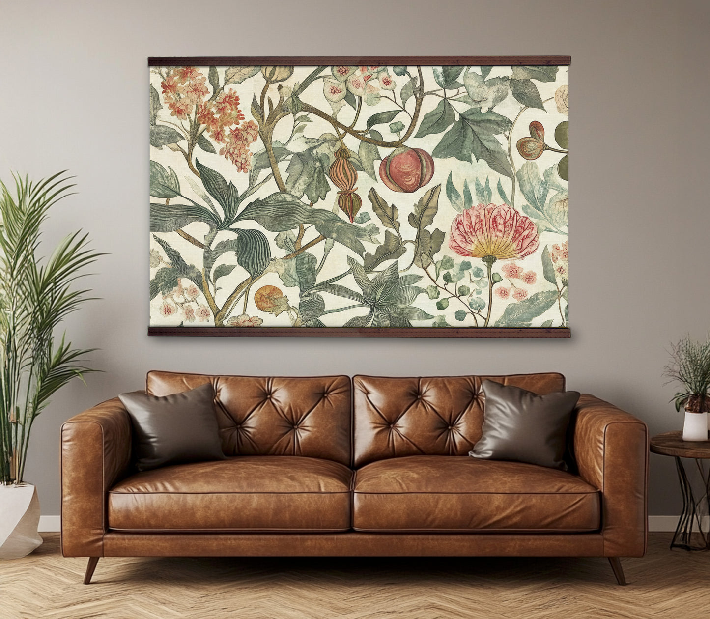 William Morris Botanical Tapestry Wall Art – Vintage Floral Design with Wooden Hangers | Art Muse