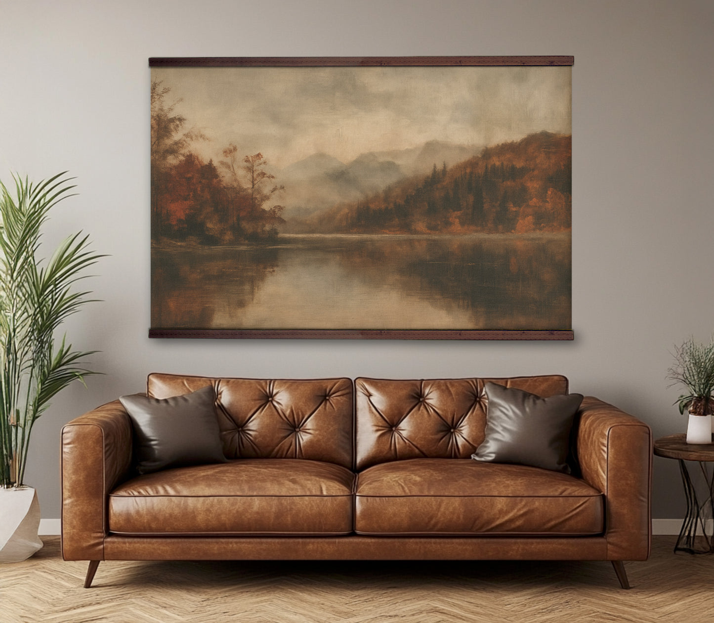Autumn Lake Wall Hanging — Extra Large Moody Landscape Tapestry | Ready to Hang