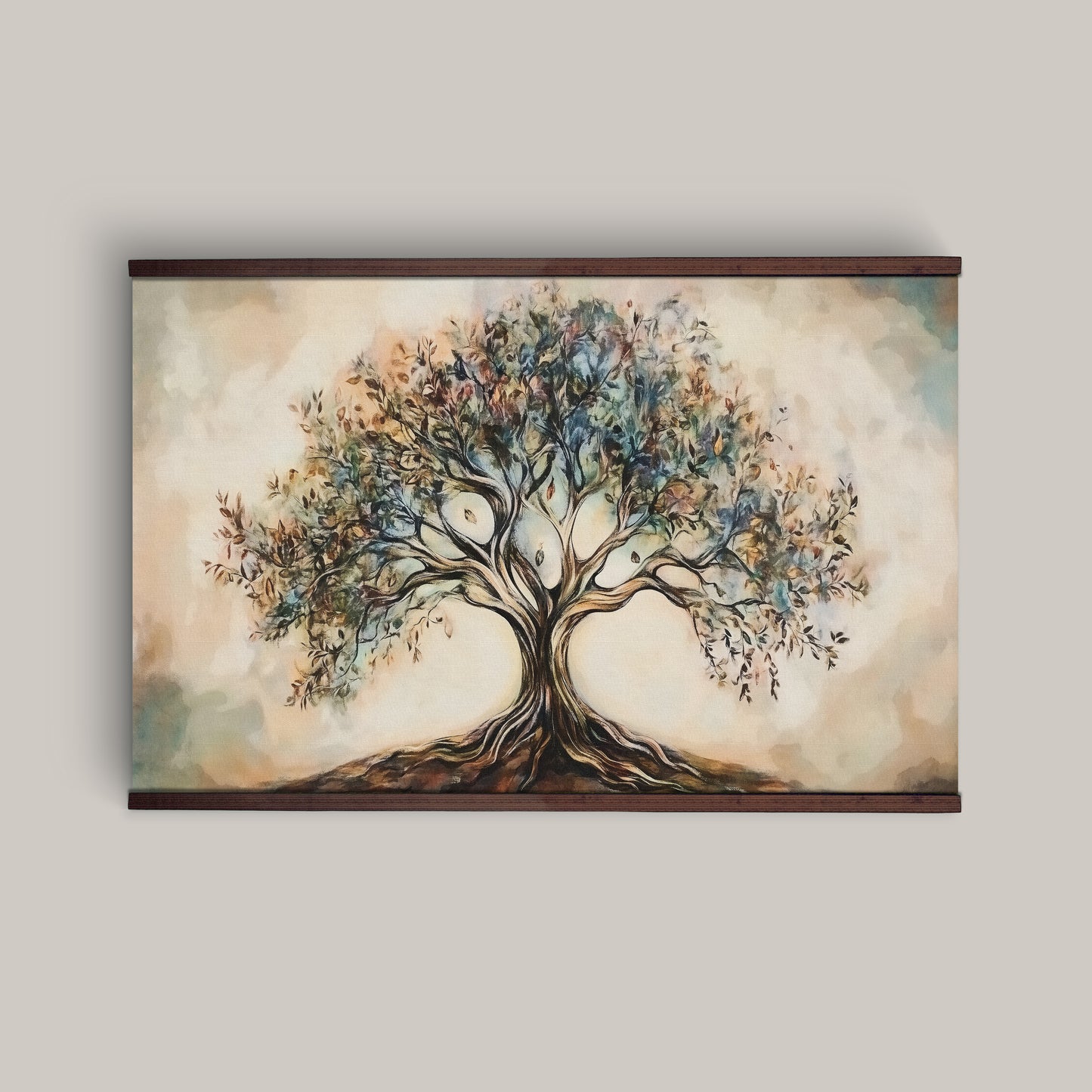 Tree of Life Tapestry Wall Art – Abstract Nature Design with Wooden Hangers | Art Muse