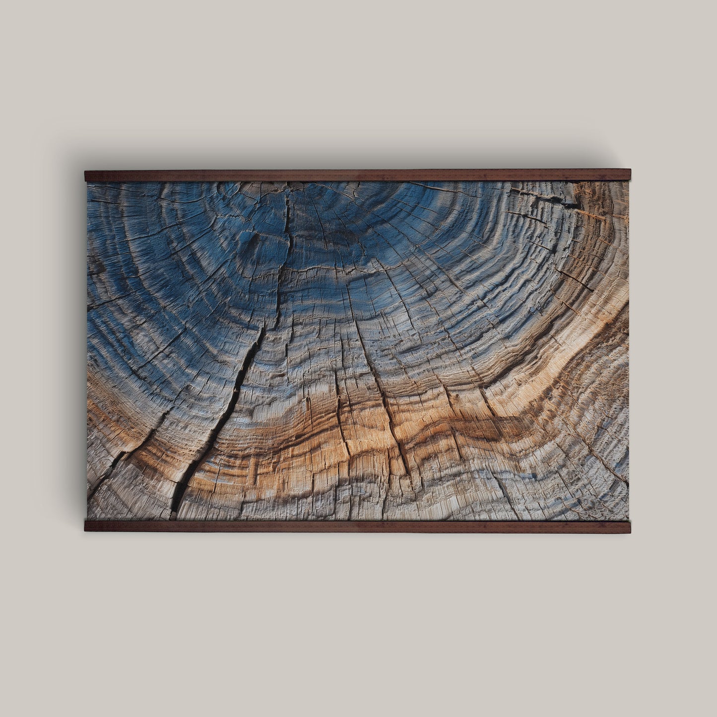 Abstract Tree Rings Wall Art – Blue & Earth Tones Wood Grain Nature Print