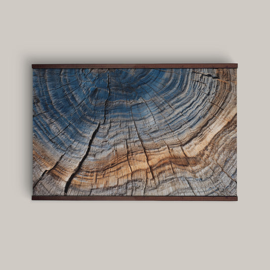 Abstract Tree Rings Wall Art – Blue & Earth Tones Wood Grain Nature Print