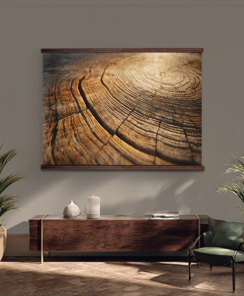 Tree Rings Wood Wall Art – Warm Rustic Natural Grain Abstract Print