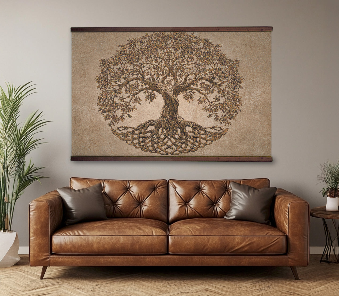 Tree of Life Wall Art – Celtic Roots Tapestry in Warm Neutrals | Art Muse