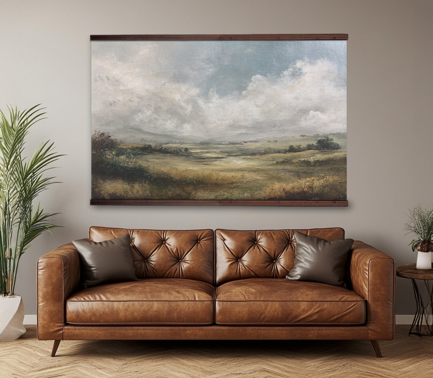 Neutral Landscape Canvas Tapestry – Extra Large Classic Countryside Painting Print