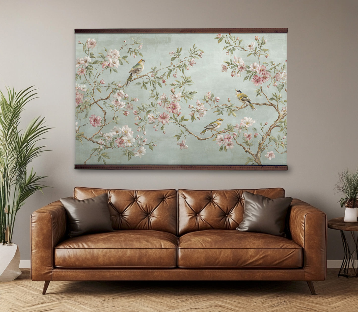 Chinoiserie Bird & Blossom Wall Art – Pastel Botanical Tapestry | Art Muse