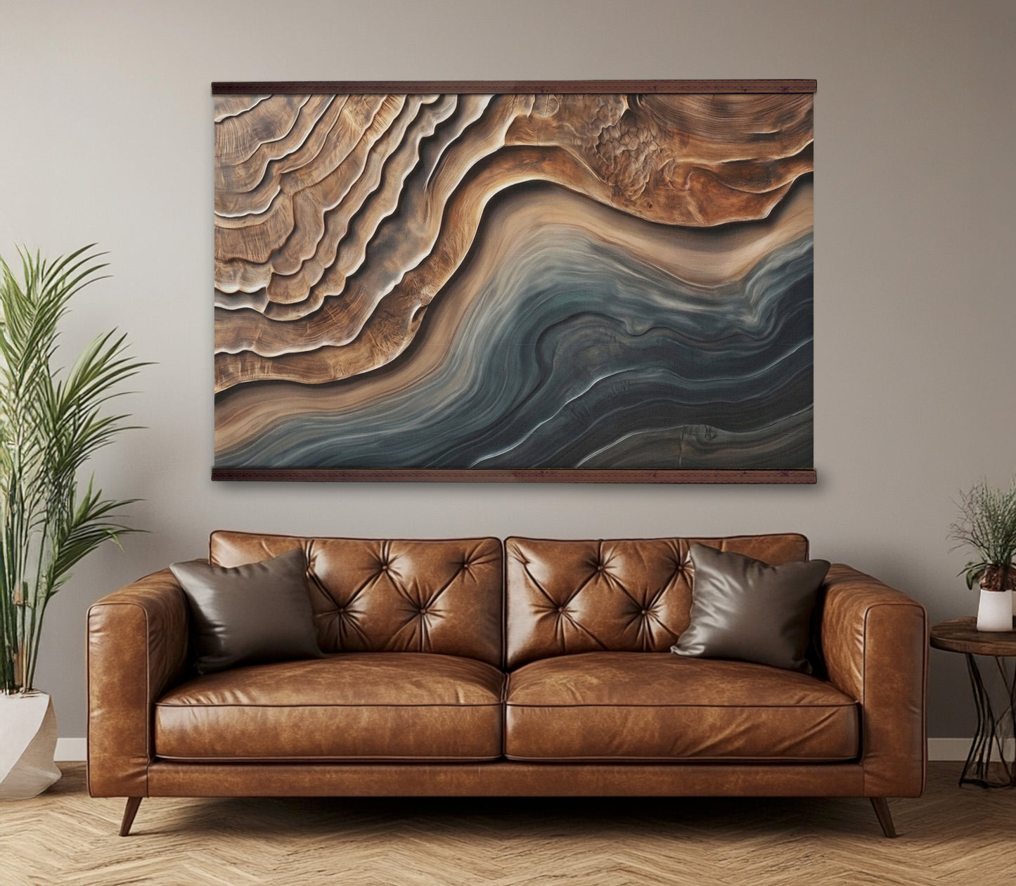 Abstract Wood Grain Wall Art – Earth & Teal Organic Topographic Design