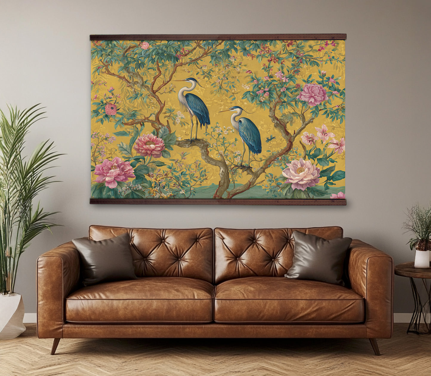 Chinoiserie Birds Canvas Tapestry – Extra Large Floral Statement Artwork