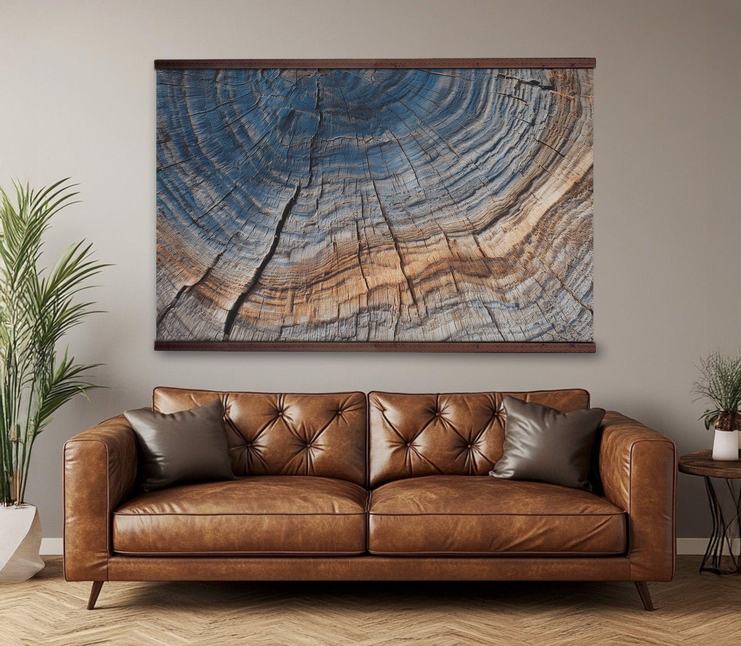 Abstract Tree Rings Wall Art – Blue & Earth Tones Wood Grain Nature Print
