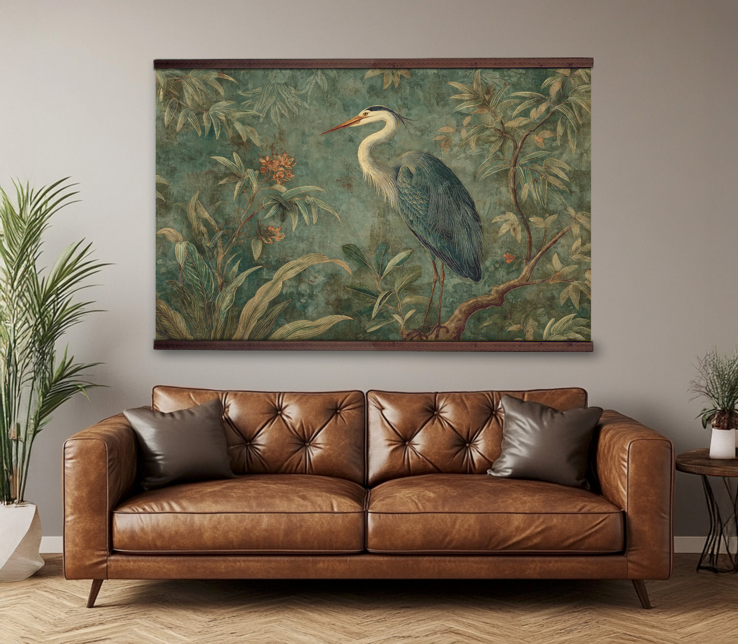 William Morris Style Bird Wall Tapestry – Vintage Botanical Heron Wall Hanging