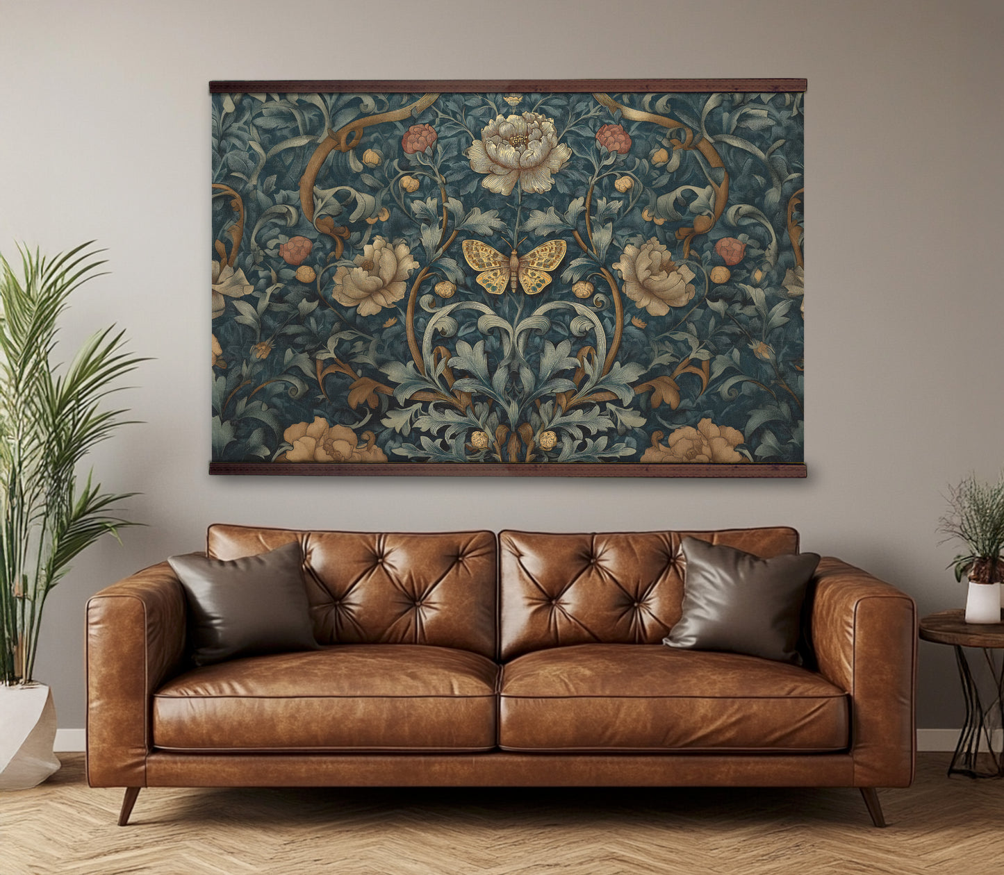 Vintage Botanical Tapestry with Butterfly – William Morris Style | Art Muse