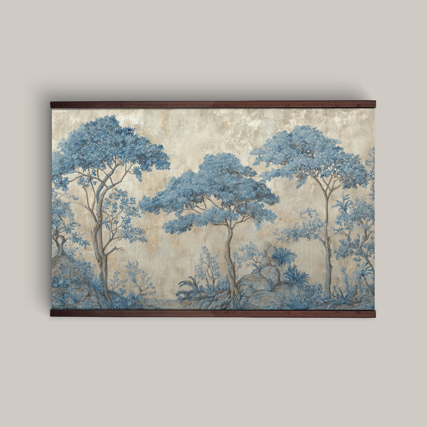 Blue Chinoiserie Forest Wall Art – Vintage Botanical Tapestry