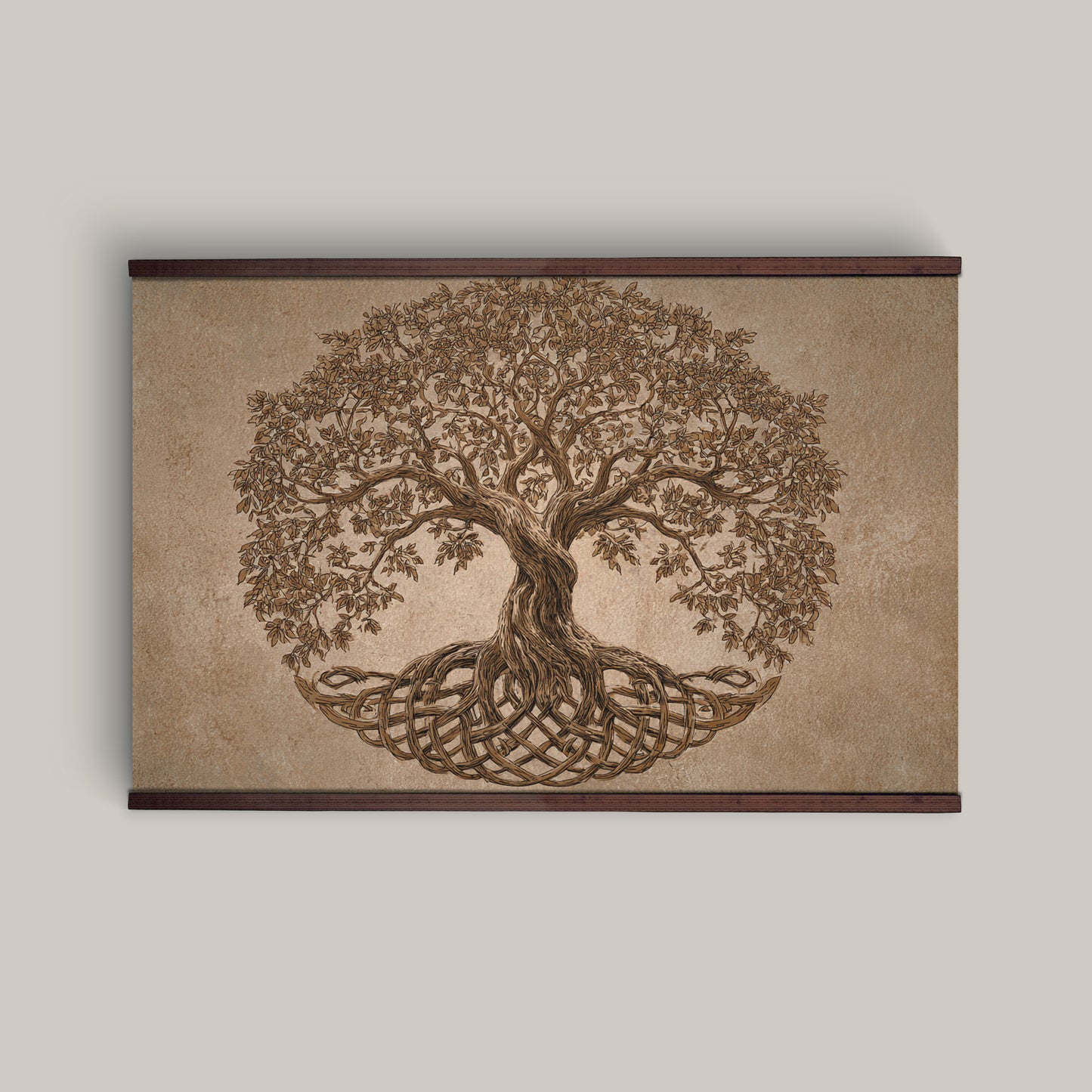Tree of Life Wall Art – Celtic Roots Tapestry in Warm Neutrals | Art Muse