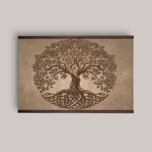 Tree of Life Wall Art – Celtic Roots Tapestry in Warm Neutrals | Art Muse