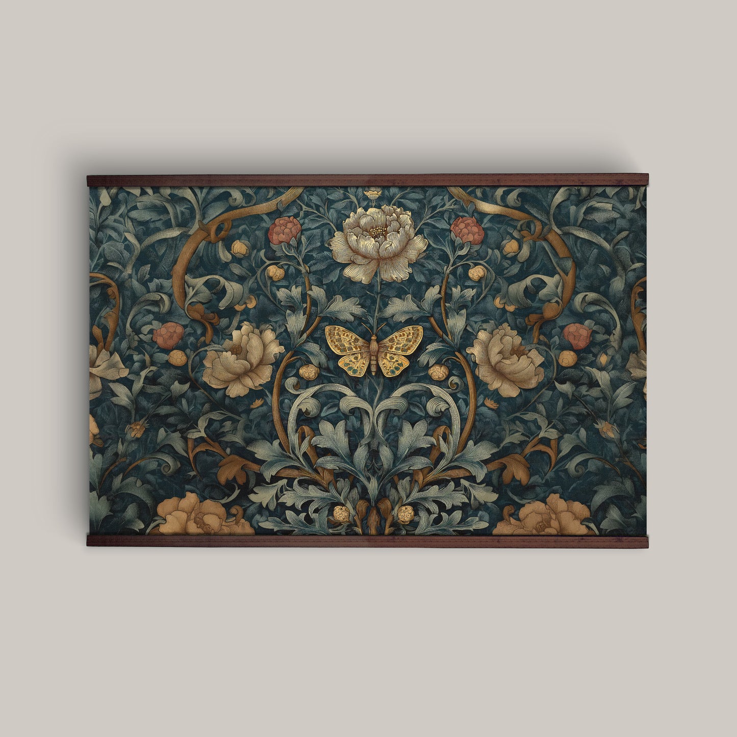Vintage Botanical Tapestry with Butterfly – William Morris Style | Art Muse