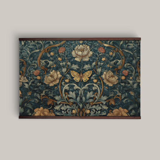 Vintage Botanical Tapestry with Butterfly – William Morris Style | Art Muse
