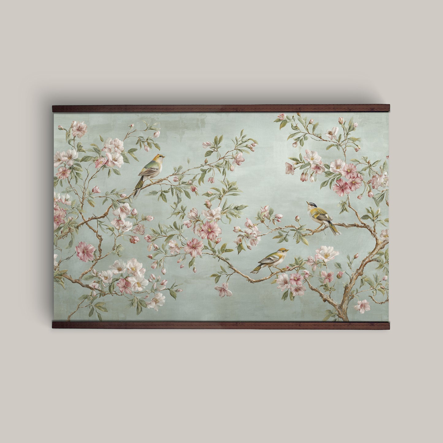 Chinoiserie Bird & Blossom Wall Art – Pastel Botanical Tapestry | Art Muse