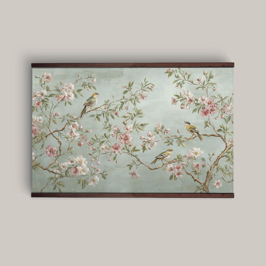 Chinoiserie Bird & Blossom Wall Art – Pastel Botanical Tapestry | Art Muse