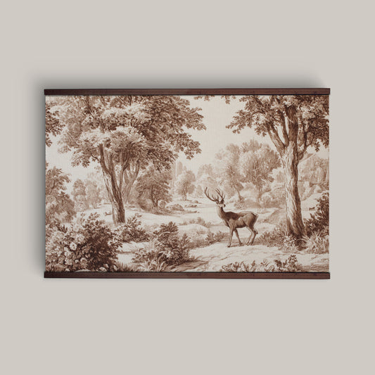 Vintage Deer in Forest Wall Art – Sepia Landscape Tapestry | Art Muse