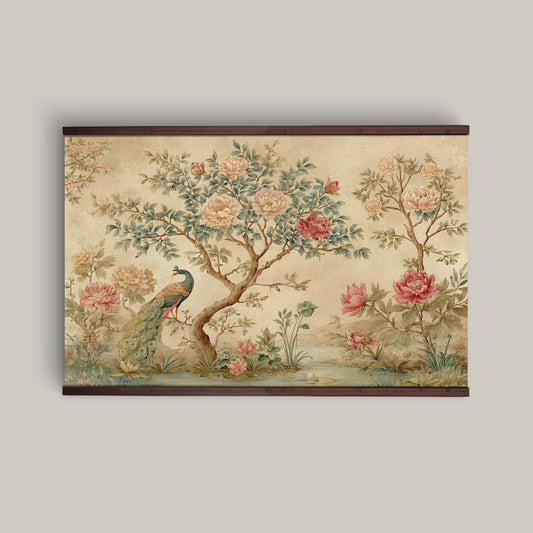 Chinoiserie Peacock Tapestry – Extra Large Vintage Floral Wall Art