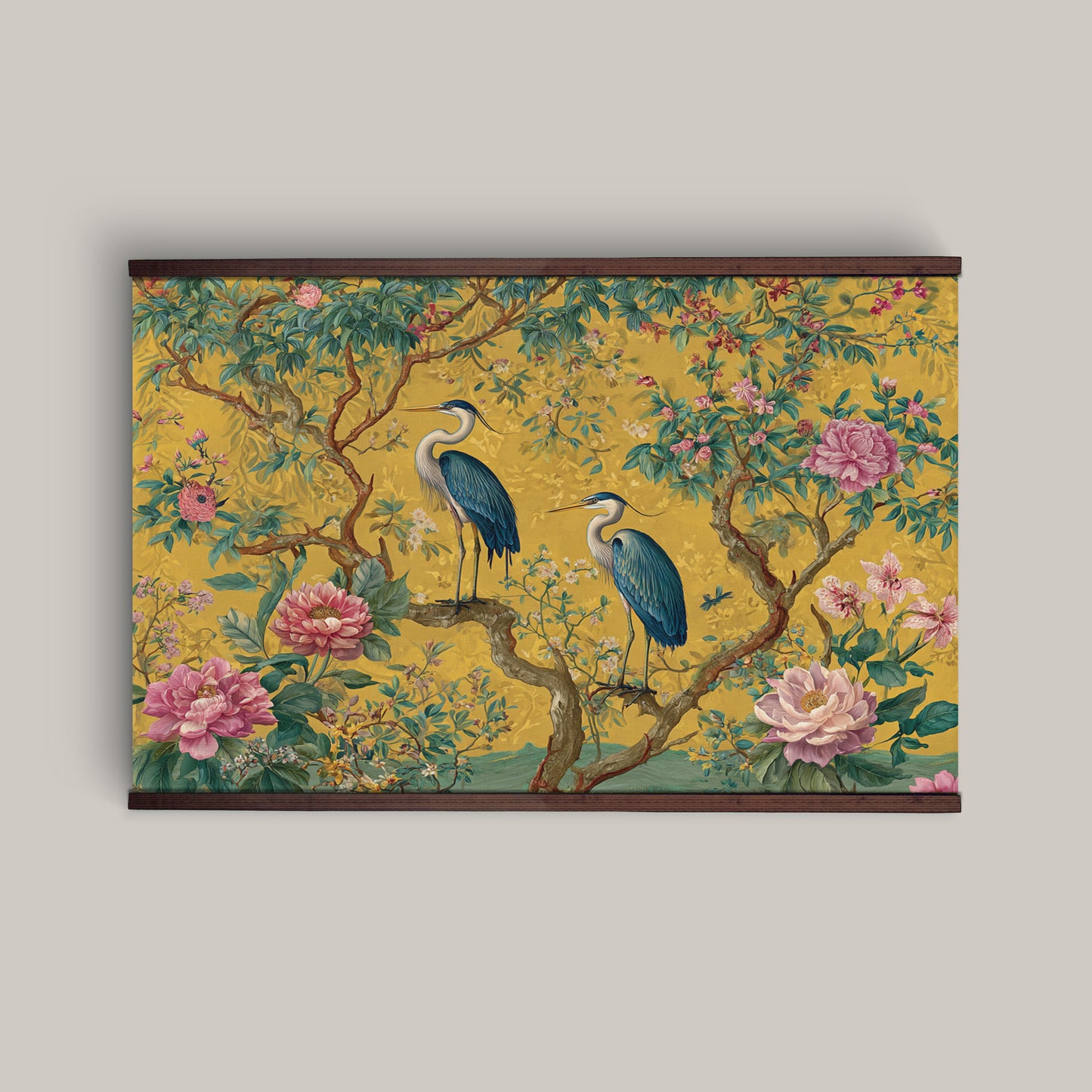 Chinoiserie Birds Canvas Tapestry – Extra Large Floral Statement Artwork